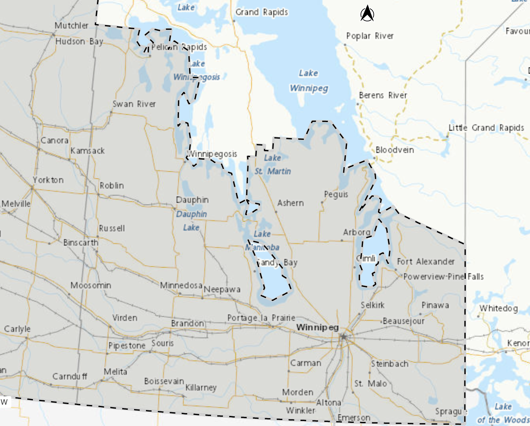 A screenshot map shows much of the prairies highlighted in grey